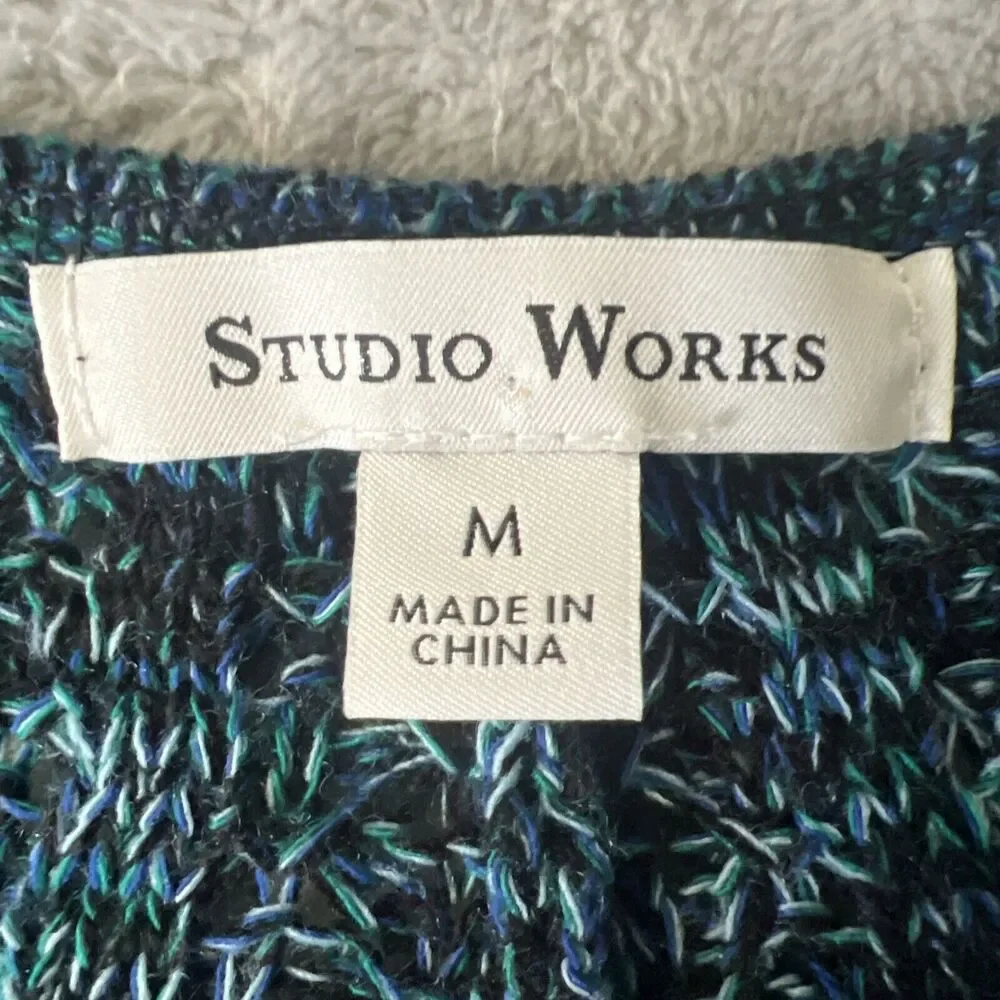 Studio Works Womens M Open Knit Acrylic Tunic Sweater Light Top - Picture 8 of 10